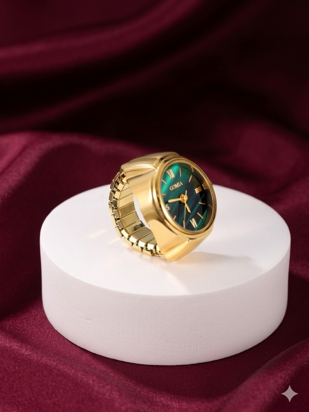 Gold Tone Green Dial Men's Ring Watch Stainless Steel Adjustable - Picture 3 of 6